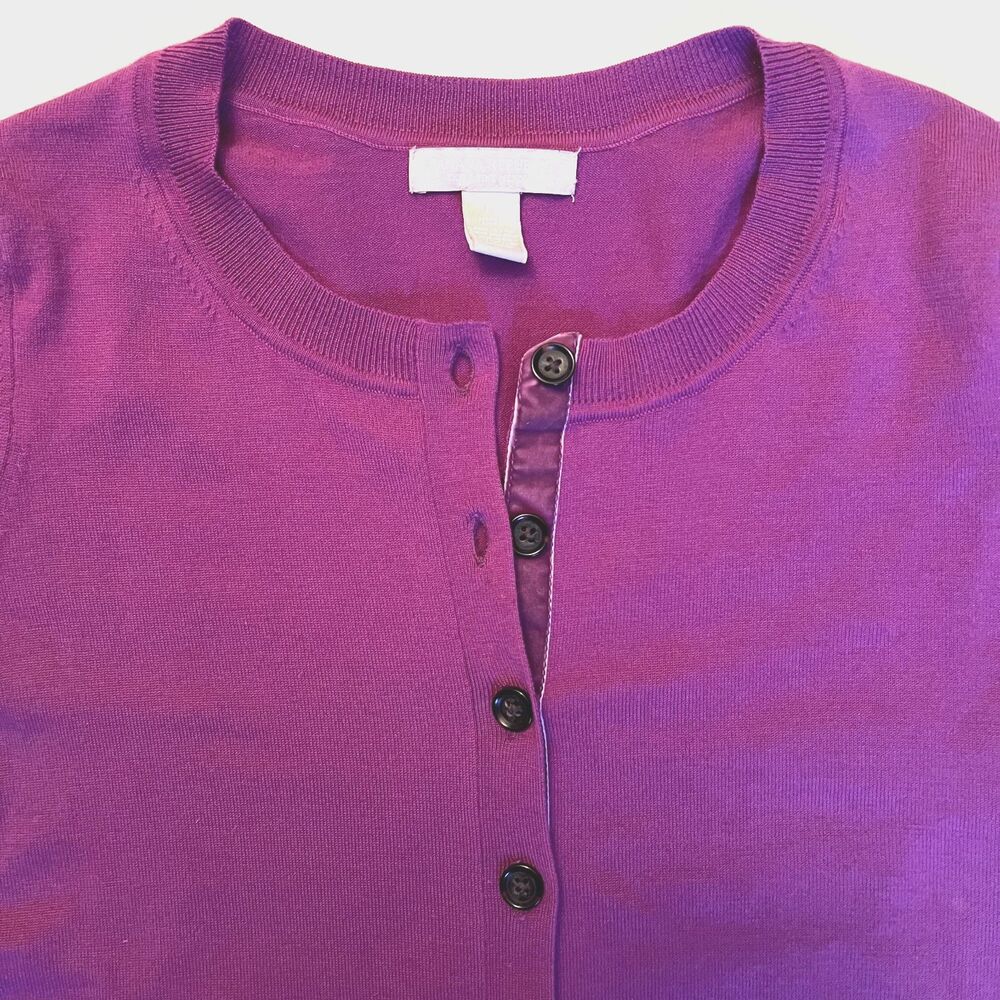 Banana Republic womens sweater cardigan M fuchsia merino wool velvet trim